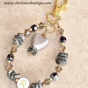 Handcrafted bag charm, hanging car charm, initial R